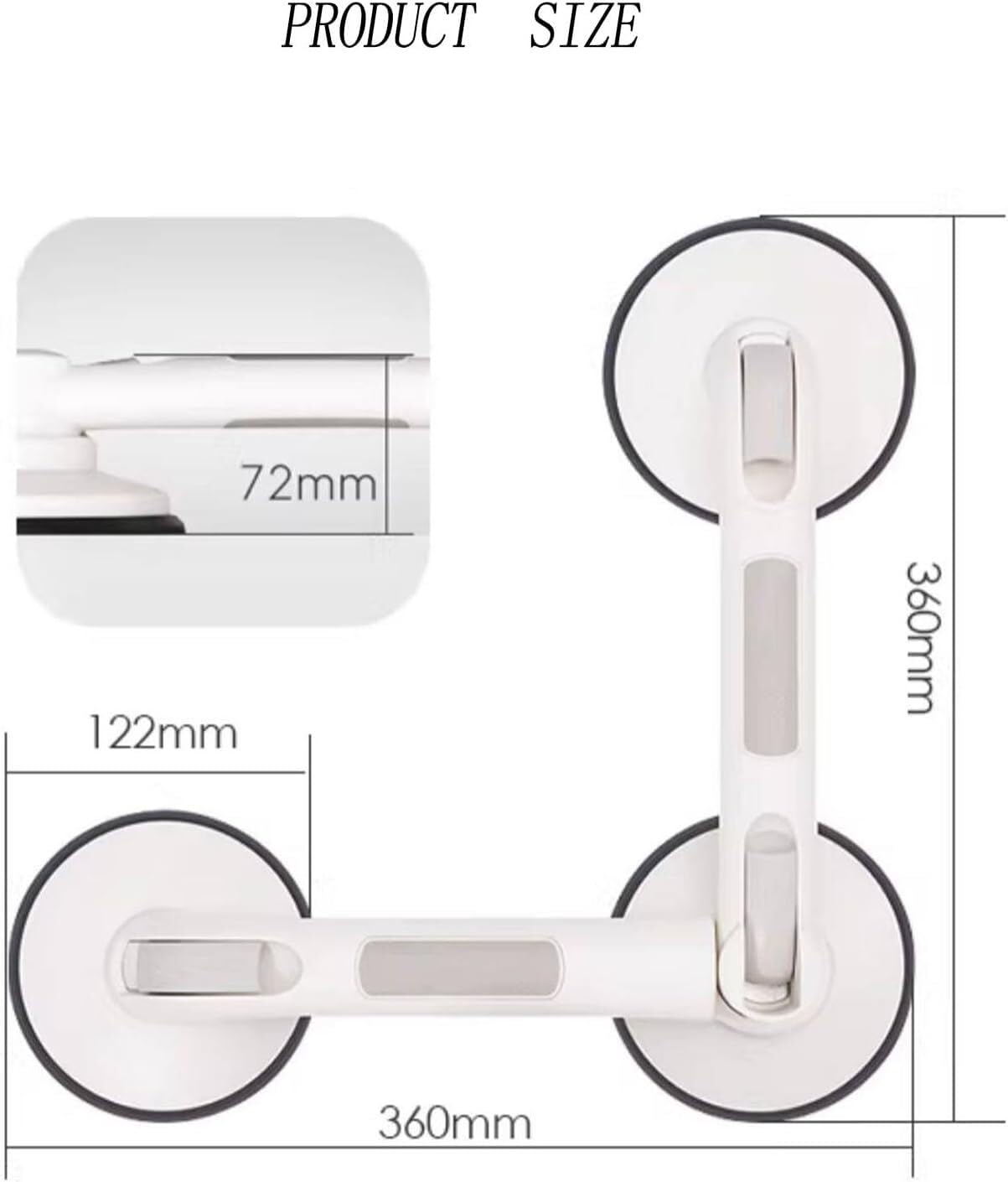 Barra de agarre antideslizante con ventosa para seguridad en el baño, ángulo ajustable, capacidad de carga de 220 libras, fácil instalación (negro)