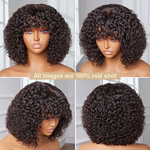 Yasgrl 10" Bouncy Curly Wig With Bangs Human Hair Realistic Look Hd Lace Glueless Wigs Brazilian Human Virgin Hair Short Curly Human Hair Wig With Bangs 180 Density #TOP3