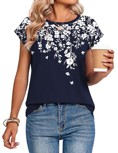Image of Zeagoo Womens Tops Summer Casual Cap Sleeve Tshirts Shirts Business Dressy Spring Fashion Outfits Trendy Clothes