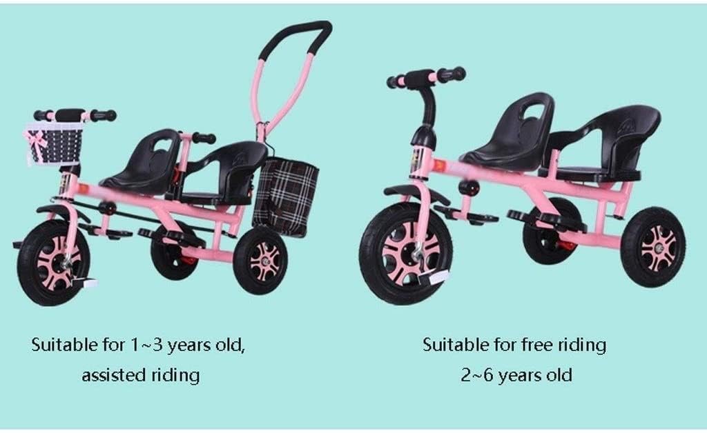 Rieort Poussettes Tandem de Luxe Tricycle Poussette Double en métal auvent étendu Panier de Rangement Landau Portable bébé Poussette