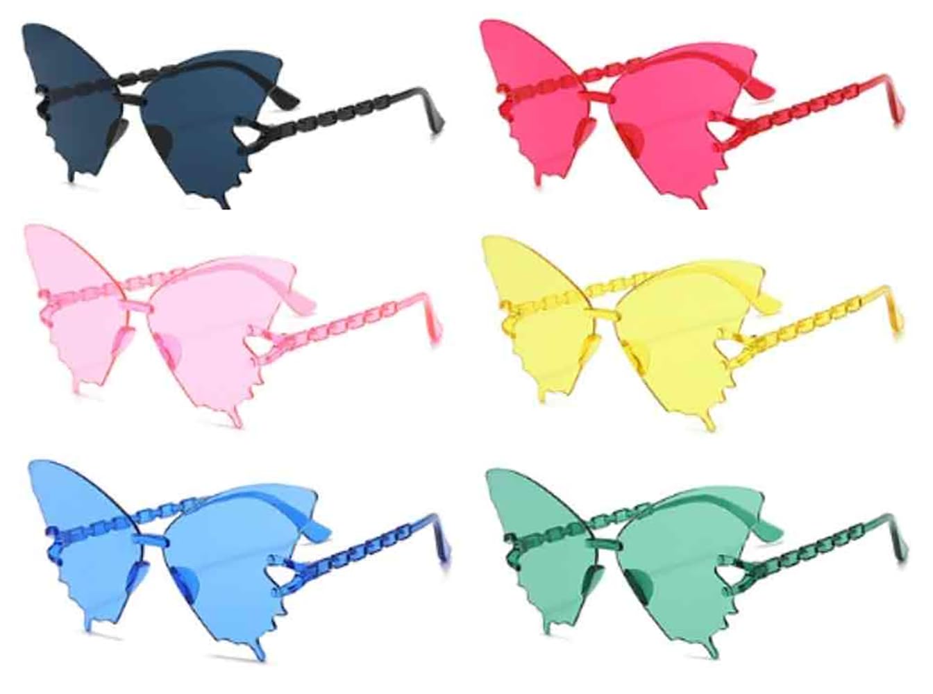 store 2508 Store2508 Pack of 6 Rimless Butterfly Sunglasses for Women Girls Colorful Fashion Party Shades in Black Red Pink Yellow Blue & Green Trendy Novelty Eyewear for Parties Festivals Beach Selfies & Gifts-picture-39