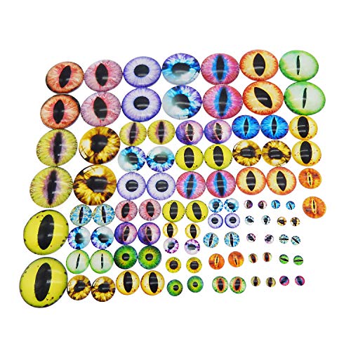 Julie Wang 100PCS/Pack Assorted Mixed Size Round Glass Dragon Eye Covered Cabochons for Doll Making and Jewelry Settings 6mm 8mm 12mm 18mm 25mm