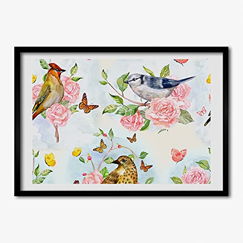 Cadre photo 70x50 cm Tulup avec affiche oiseaux et roses sous tableau moderne en bois MDF