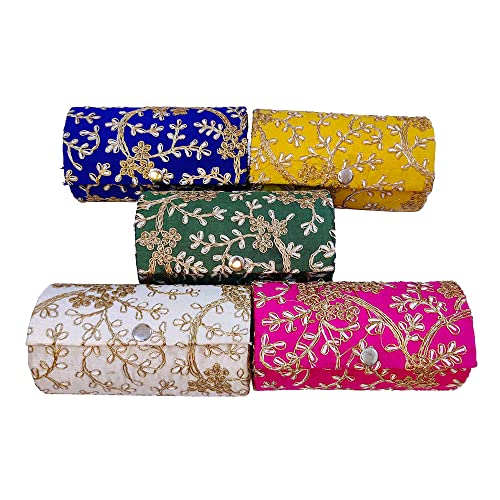 Aashita Creations Silk Embroidered Bangle Organiser For Women|Bangle Box Storage|Return Gift -6 Inches (Pack Of 2 Box)