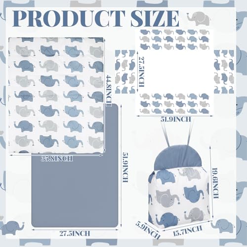 Image of Oudain 4 Piece Elephant Crib Bedding Set Baby Nursery Elephant Bedding with Crib Skirt Blanket Nursery Bed Sheet and Diaper Stacker Soft Neutral Infant Bed Set Standard Size for Boys Girls Shower Gift