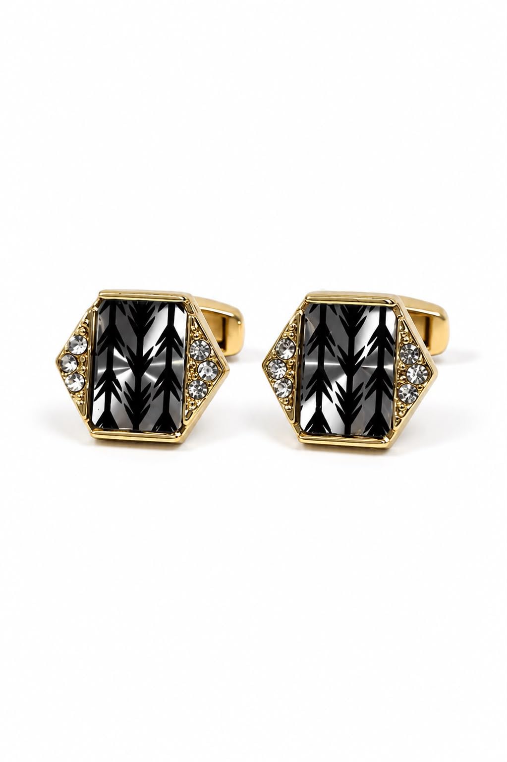 Men's Gold-Tone Hexagonal Cufflinks with Crystal Accents-image-40