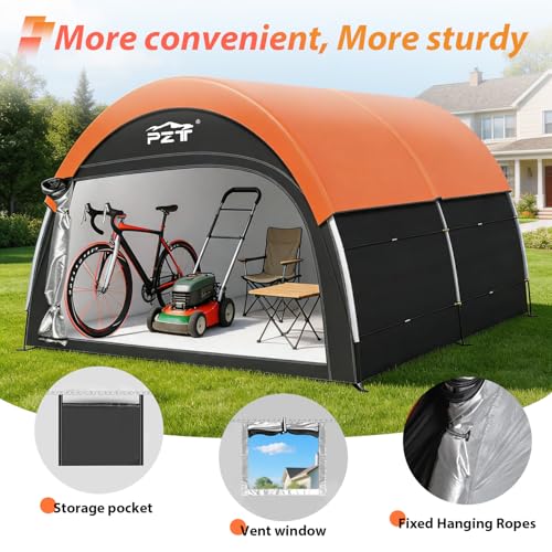 Image of Upgraded Bike Tent with Rain Cover, Portable Outdoor Storage Shed for 8-10 Bikes, 210D Oxford Fabric PU4000 Waterproof, Bike Shed /Bike Cover for Motorcycles, Garden Tools, Lawn Mower