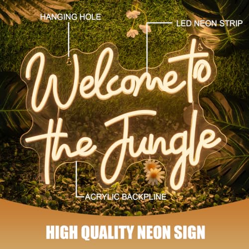 Image of ineonlife Welcome to the Jungle Neon Sign Green Letter LED Neon Lights for Bedroom Wall Love Oh Baby for Room Decor Bar Party Wedding Engagement Wall Hanging Decor USB Powered (White)