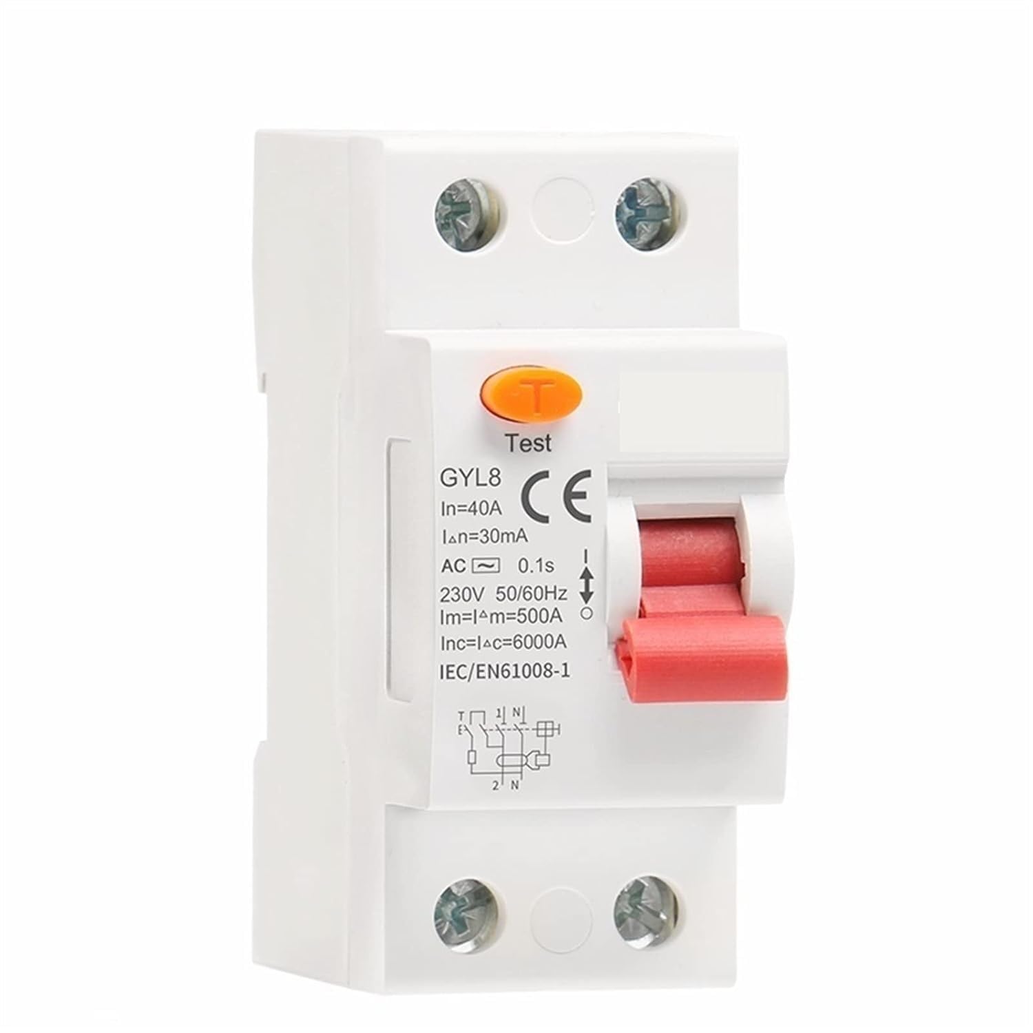 YFHGULBTK Circuit breakerAC Type RCD ELCB RCCB Din Rail Residual Current Breaker 25A 40A 63A 1Pcs(30mA,2P 40A)