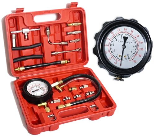 RIODEMBO TU-114 Kit Medidor Presión Combustible, Manómetro Doble Escala 0-140 PSI Medidor Universal Presión Bomba Inyección Combustible para Auto Camión Coche Motocicleta ect.