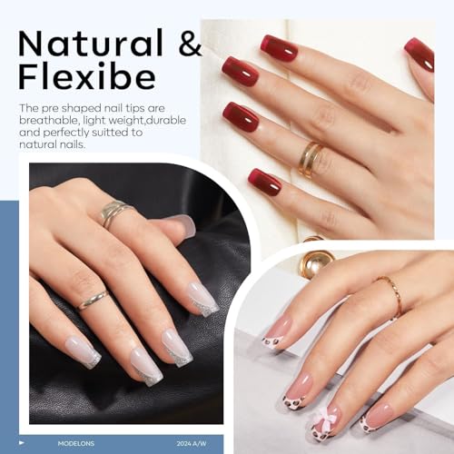 Image of modelones X Nail Gel Kit, 9-in-One Glue Prep Dehydrator & Portable Led Lamp | 15Sizes Gel Nail Tips Short Square 510Pcs Pre-shaped Square Press On Extension Kit DIY Salon Home Gift for Women