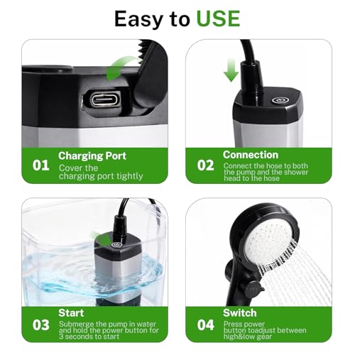 Ducha portátil para camping con calentador de agua, batería de 6000 mAh, duración de 140 minutos, pantalla digital de 5.2 pulgadas, 4 modos de pulverización, impermeable IPX7 para senderismo, baño de mascotas, lavado de coche, RV miniatura 5