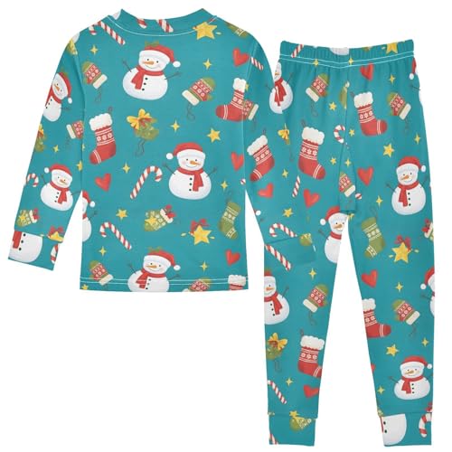 Pajama Sets Long Sleeve Christmas Snowmen Stockings and Hearts Soft Comfy Sleepwear 2 Piece PJS 3-8T3