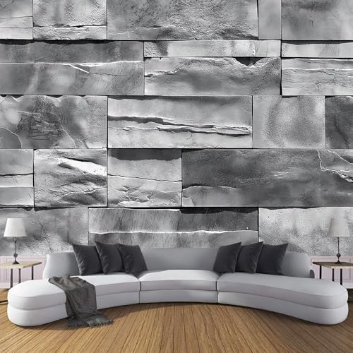 Fotomurales 352×250cm Antiguo Muro Piedra Papel Pintado Tejido No Tejido Roca Natural Fotomural Efecto 3D Papel Tapiz Decorativos pared Murales Póster para Dormitorio Salón TV Pared