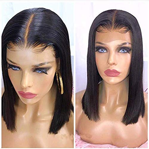 U&A 13x6 Short Bob Lace Front Wigs Human Hair For Women Bleached Knots Full End Brazilian Human Hair Wigs density 150% Pre-Plucked (12inch)