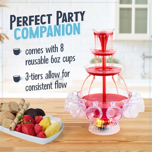 Image of Nostalgia 3-Tier Party Fountain, Holds 1.5 Gallons, LED Lighted Base, Includes 8 Reusable Cups, 1.5 Gallon, Clear