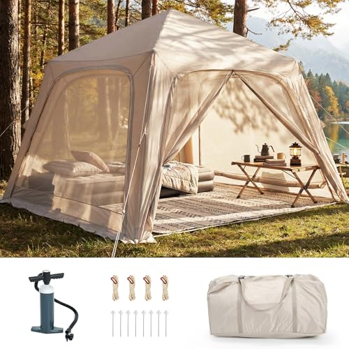 Image of Inflatable Tents for Camping, Large Blow Up Tent with Hand Pump, Easy Setup InflatableTent 4 Season Tent, Waterproof Oxford Air Glamping Tents for Camping Adult 4 /6 Person
