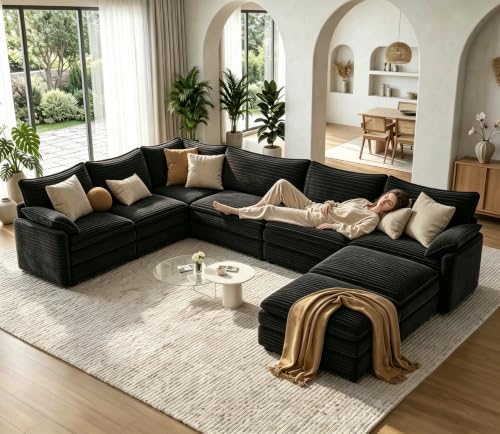 Image of Vesgantti 169 inch U Shaped Sectional Modular Couch, Comfy Cloud Sofa, Black