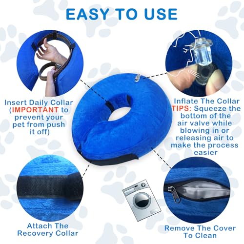 Image of Inflatable Dog Cone Collar, Soft Dog Cone Blow-up Protective Recovery Collar, Blue (L Size)