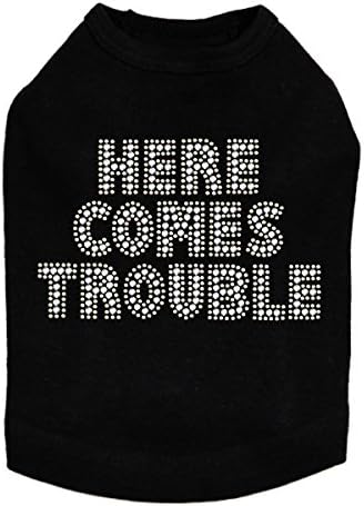Here Comes Trouble Dog Shirt M Black