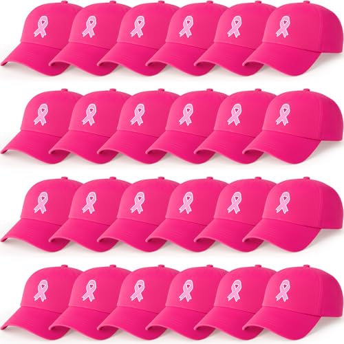 Chicingyou 24 Pack Breast Cancer Awareness Hats, Pink Ribbon Hope Caps Charity Race Caps Bulk for Women Breast Cancer Procession Fundraising Volunteering Fundraiser Events Charity Gifts
