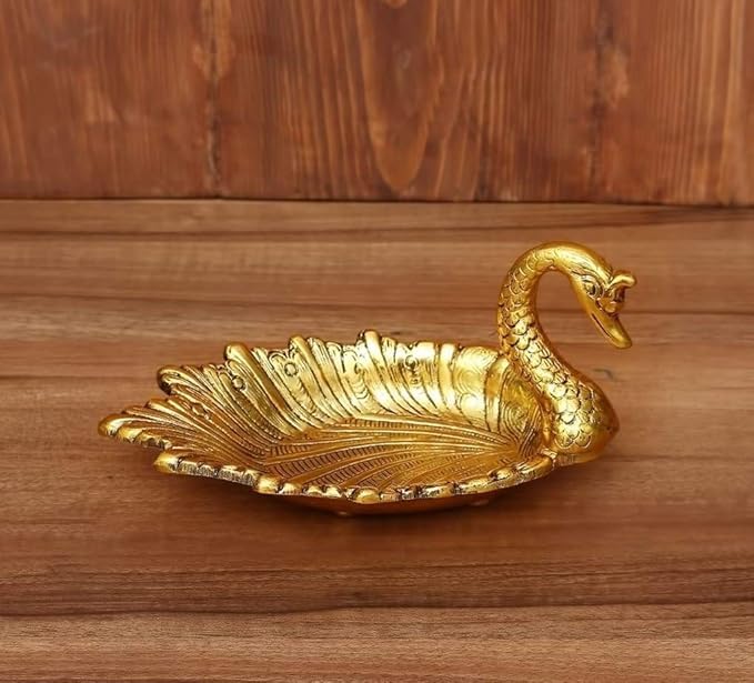 Metal Swan Shape Dry Fruit Serving Tray for Snacks, Floating Flowers, Home Decoration, Table Dining Décor, Set of 1