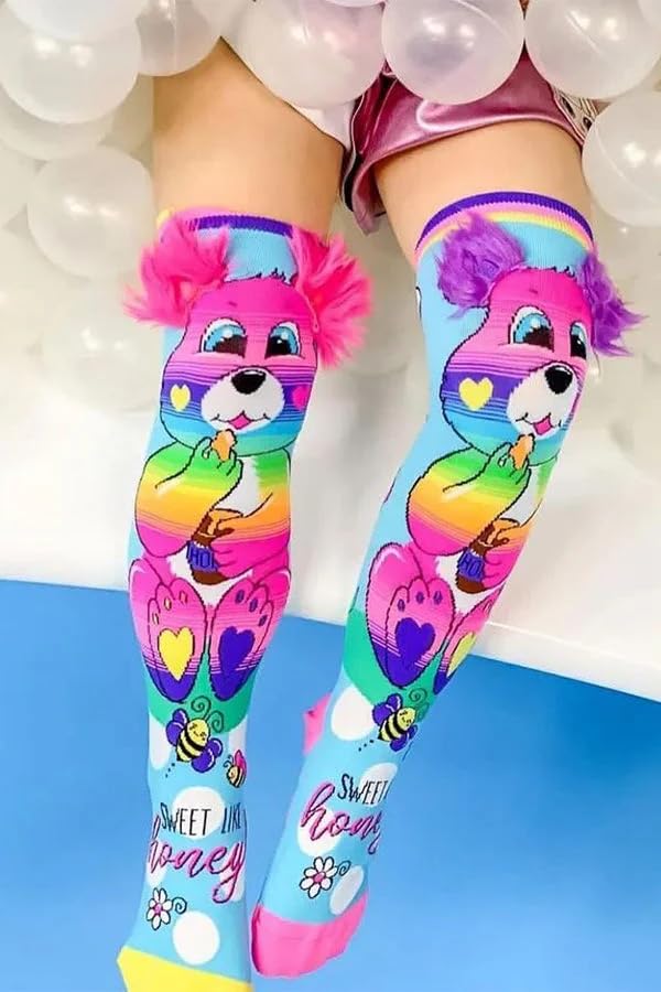 SAMVARDHAN Rainbow Bear Knee-High Socks with 3D Fluffy Ears – Cute Colorful Cartoon Animal Socks, Kids & Teens,Comfortable - Age of 3 to 12 Years 3
