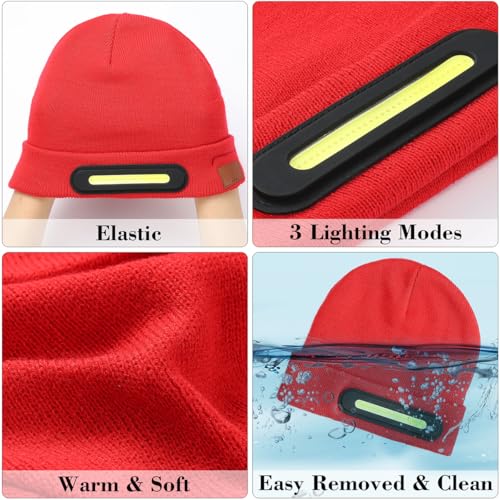 Image of LED Beanie with Light, Unisex USB Rechargeable Headlamp Beanie Flashlight Beanie Hat for Men Women