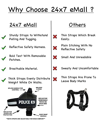 Image of 24x7 eMall Dog K9 Police Dog Harness Vest with Hook and Loop Straps and Handle and Adjustable (Large -28-34 Inch Girth, Black)