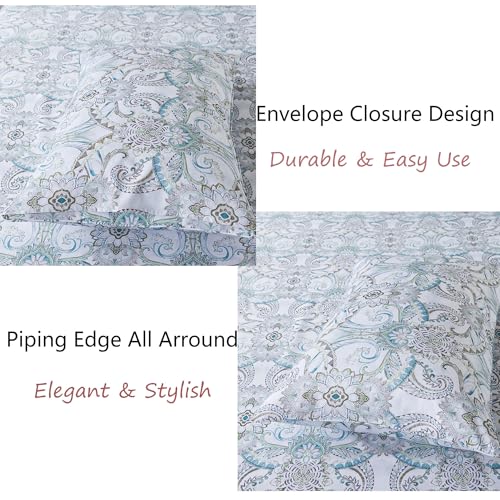 Image of FADFAY Blue Paisley Sheets Set Full Classic Boho Paisley Bedding Luxurious Bohemian Damask Paisley Bed Sheet Breathable 100% Egyptian Cotton 800 Thread Count Deep Pocket Fitted Sheet 4Pcs, Full Size