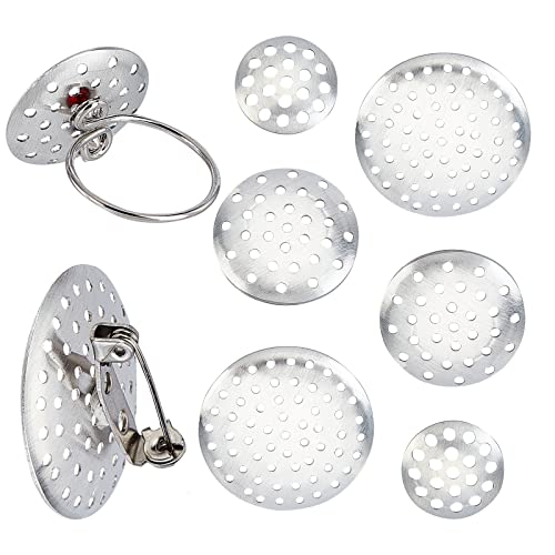SUNNYCLUE 1 Box 180Pcs 3 Size Brooch Sieve Findings 12mm 18mm 28mm Silver Brooch Clasps Pin Disk Base Disc Blank Thicken Cabochon Trays for DIY Jewellery Craft Making Decoration Accessories