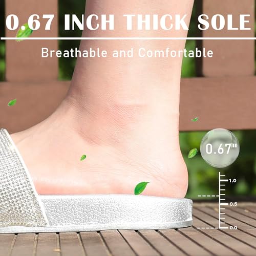 Fur Story Womens Slides House Slippers Rhinestone Glitter Slides Cute bling Flat for Women Platform Sandals Cozy Bedroom Slippers Shower Shoes4