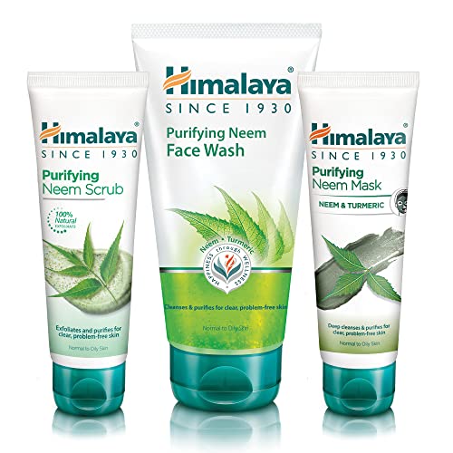 Himalaya Neem Face Wash Gel, Scrub and Mask - Solución natural sin jabón para los hombres y las mujeres - Ayuda a minimizar, controlar y prevenir el acné - Set de 3 (Total Acne Solution Set-Gel)