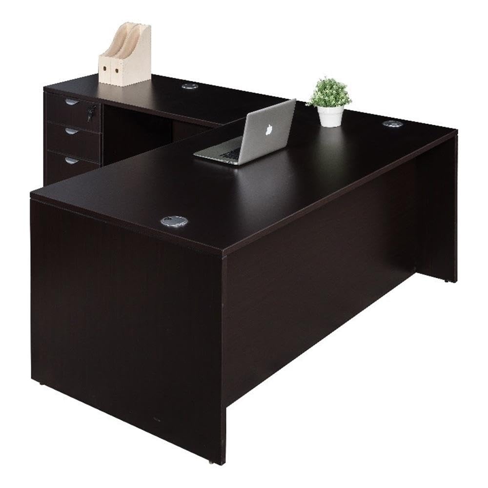 Boss Office L-Shape Desk with Pedestal in Mocha