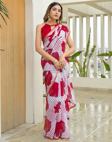 Image of SIRIL Women's Chiffon Printed Saree with Unstitched Blouse Piece