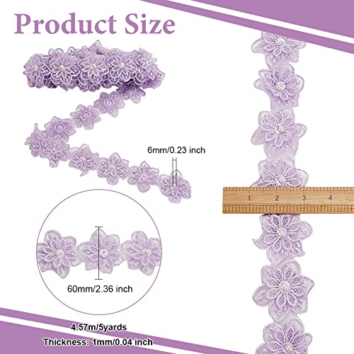Olycraft 5Yards Embroidered Flower Lace Pearl Trim Lilac Pearl Lace Ribbon Vintage Edging Trimmings Embroidered Applique Sewing Craft For Sewing Craft Wedding Dress Embellishment #TOP1