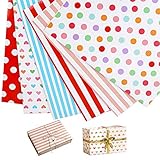 12 Hojas de Papel para Envolver Regalos 70 x 50cm Papeles Envoltura de Colores Puntos Rayas Corazón para Cumpleaños Navidad Boda