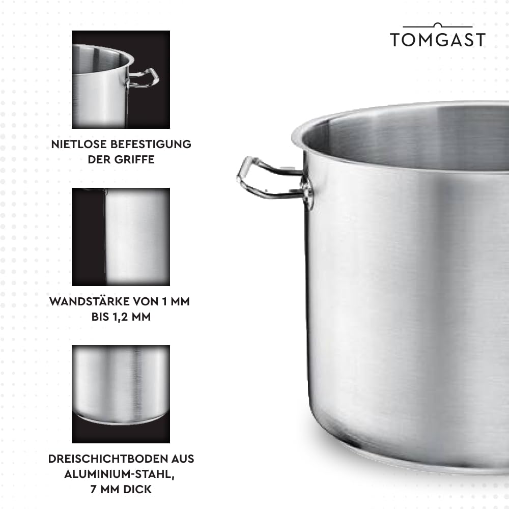 TOMGAST Casserole Haute Avec Couvercle Diamètre 32 Cm PRO | Capacité 20,5 L, Hauteur 27 Cm | Acier Inoxydable | Pour Cuisinière Et Induction | Passe Au Lave-vaisselle