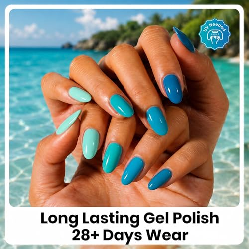 Image of Beetles Blue Gel Polish Set - Ocean Haven Collection, Summer Tropical Teal Mint Green Blue Bright Gel Polish Kit, Beach Vacation Ocean-Inspired Colors, UV LED Soak Off Gel Nail Kit for DIY Nail Art
