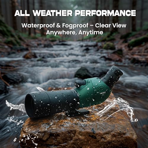 Image of HINISO Spotting Scope 20-60x60 HD Zoom Telescope with Tripod & Phone Adapter | BAK4 Prism, Waterproof Fogproof Scope for Bird Watching, Wildlife, Stargazing & Moon Viewing