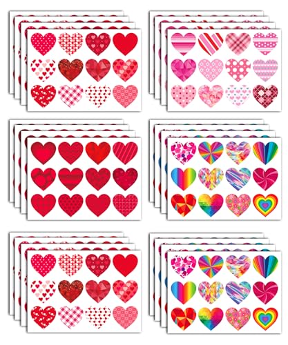 Ozepao 32 Sheets Heart Stickers 384 Pcs Valentines Day Stickers for Kids Holiday Sticker for Envelopes Cards or Gifts Bags Decor (48 Designs 8 Each)