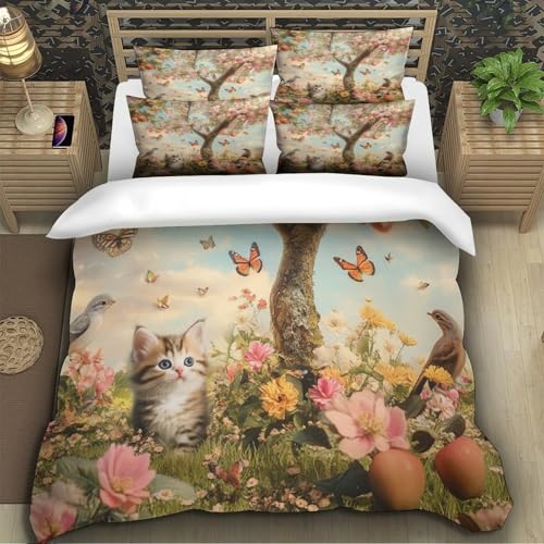 Housse de couette microfibre lavable machine 260x220cm imprimé jardin 3D léger