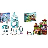 producto 1: El castillo de juguete para construir cuenta con una puerta con una plataforma giratoria, un balcón, además de un trineo, un tobogán y un área de juegos con un balancín