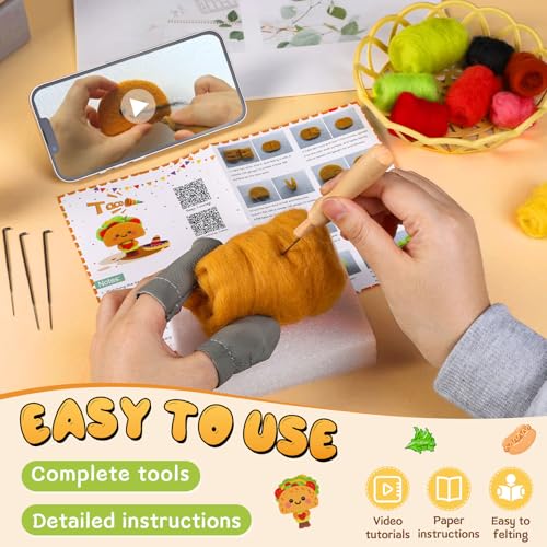 Image of Yizzvb Needle Felting Kit, 15 Pcs Succulent Felting Kit Cute Taco Felting Kit for Beginners Adult Including Instruction Wool Roving Foam Pad Needles DIY Craft Home Decoration Craft Party Supplies