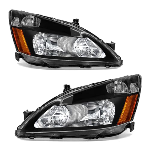 Compatible with 2003-2007 Accord Headlight Assembly for 03-07 Honda Accord 2/4dr Black Housing with Amber Reflector Headlamp Replacement Left and Right