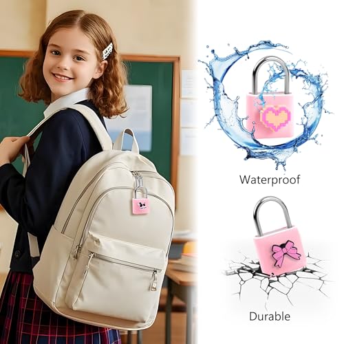 UMIKSMART Smart Fingerprint Lock, Combination Keyless Padlock with USB Charging, Waterproof for Bike, School Locker, Gym, Luggage, Storage, Sweet Pink Set2