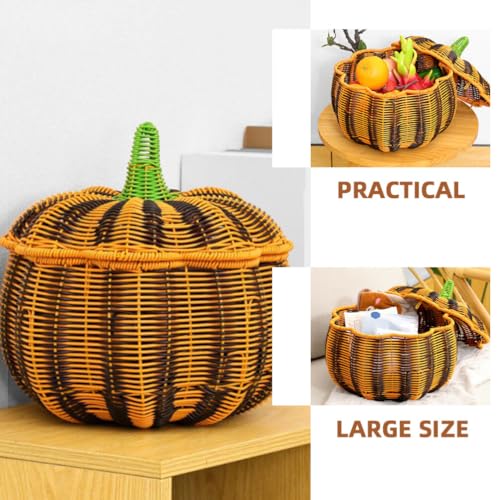 Homoyoyo Cesta Redonda De Vime Com Tampa Caixas De Armazenamento Em Forma De Abóbora De 11 Polegadas