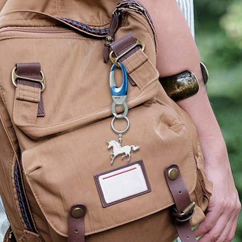 Image of Heavy Duty Keychain with Quick Release Double Carabiner Clip, Key Rings, D Ring, Car Key Holder for Belt Loop