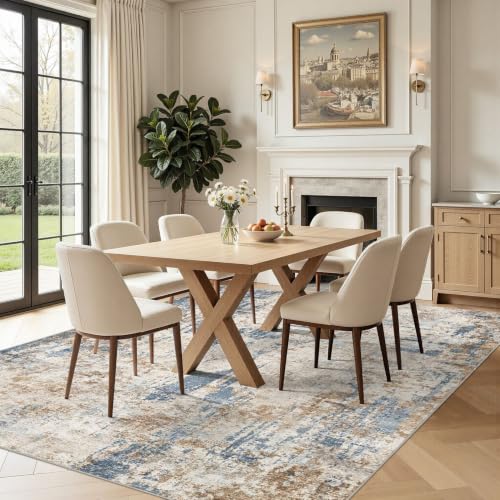 DMOYEST Teppich Wohnzimmer 150x200cm Blau Beige Modern Abstrakt Waschbar – Ansicht 3
