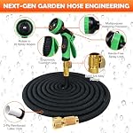 50FT Bâton de jardin extensible avec 10 Buse de pulvérisation, tuyau d'eau léger avec 3-Layers Latex et raccords en laiton massif de 3/4 po, tuyau d'eau flexible rétractable avec sac de rangement, sans Kink